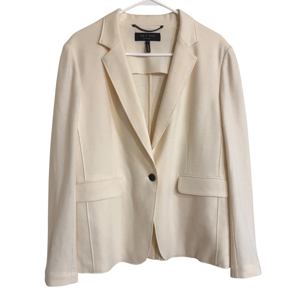 Rag & Bone Ivory 100%‎ Wool Blazer Jacket Size 12 Tailored Chic Minimalist